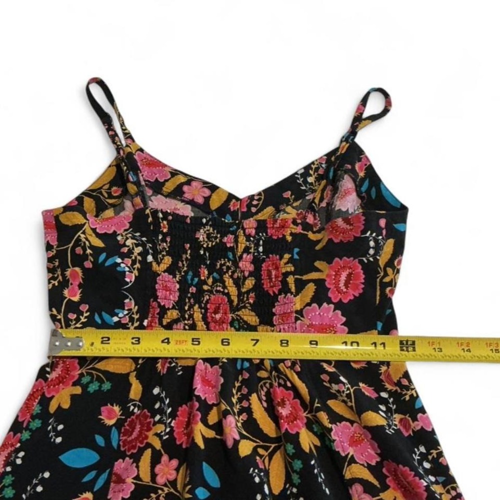 Express Floral Midi Dress Womens XS Black Pink Excellent Front Slit Sundress - Picture 5 of 8